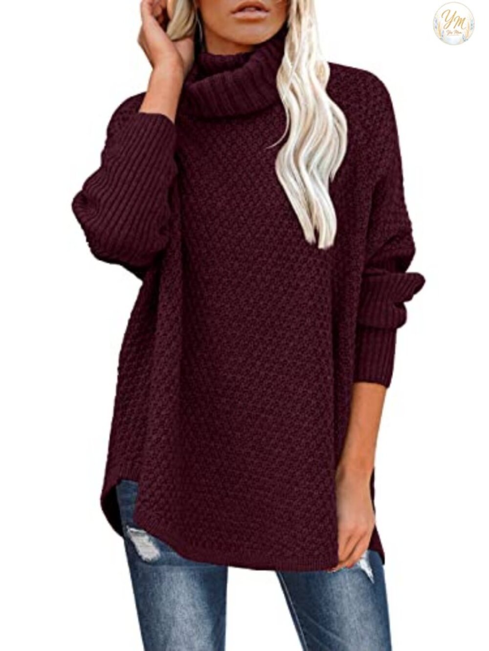 Oversized Turtleneck Sweater Knit Pullover Tunic Long Sleeve Casual Winter